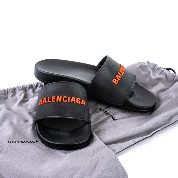 Balenciaga Black Red Pool Slide Sandals Men’s Rubber Logo - NEW - EU 43 | US 10 - Picture 5 of 16